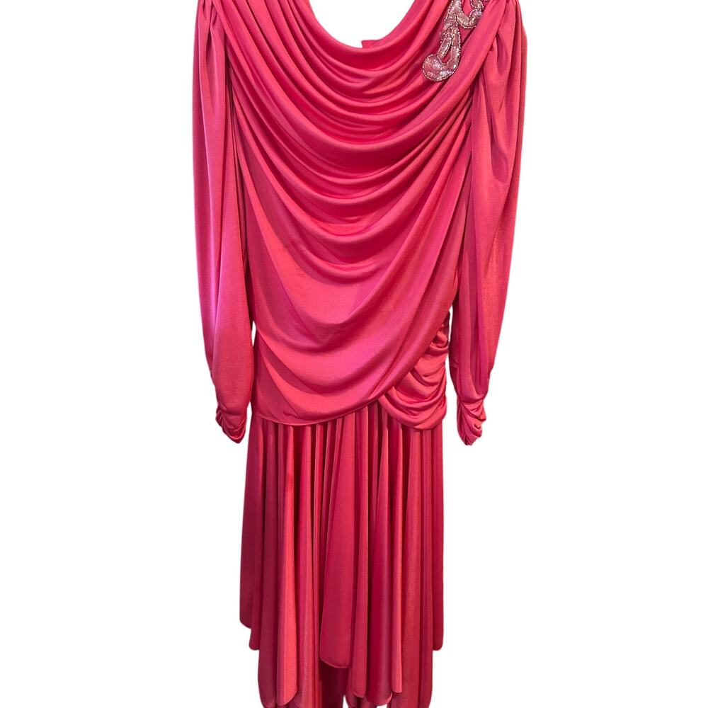 Vintage Cervelle Draped Hot Pink Evening Gown – Size 10